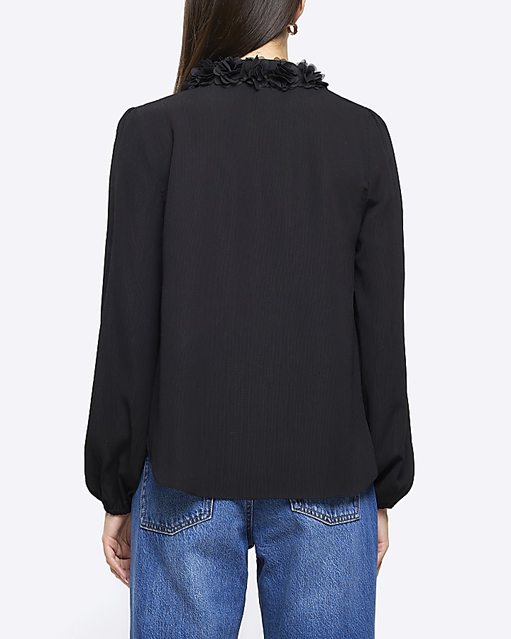 Black chiffon corsage blouse