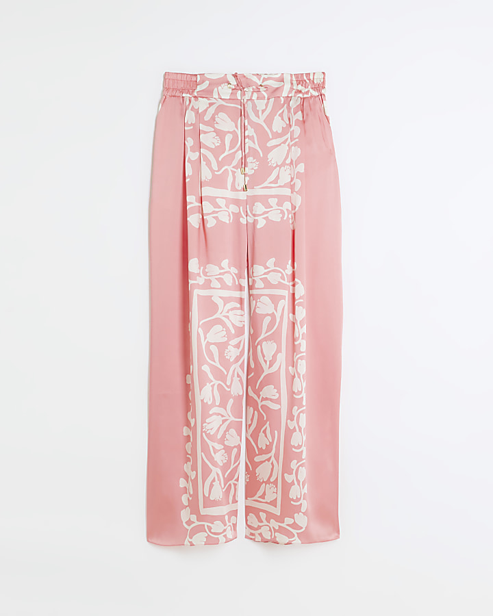 Coral print wide leg trousers