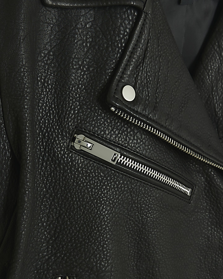 Black RI Studio leather biker jacket | River Island