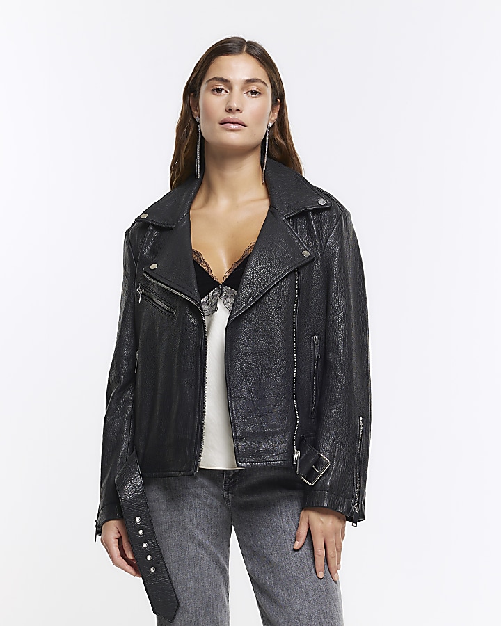 River island black on sale leather quilted biker jacket