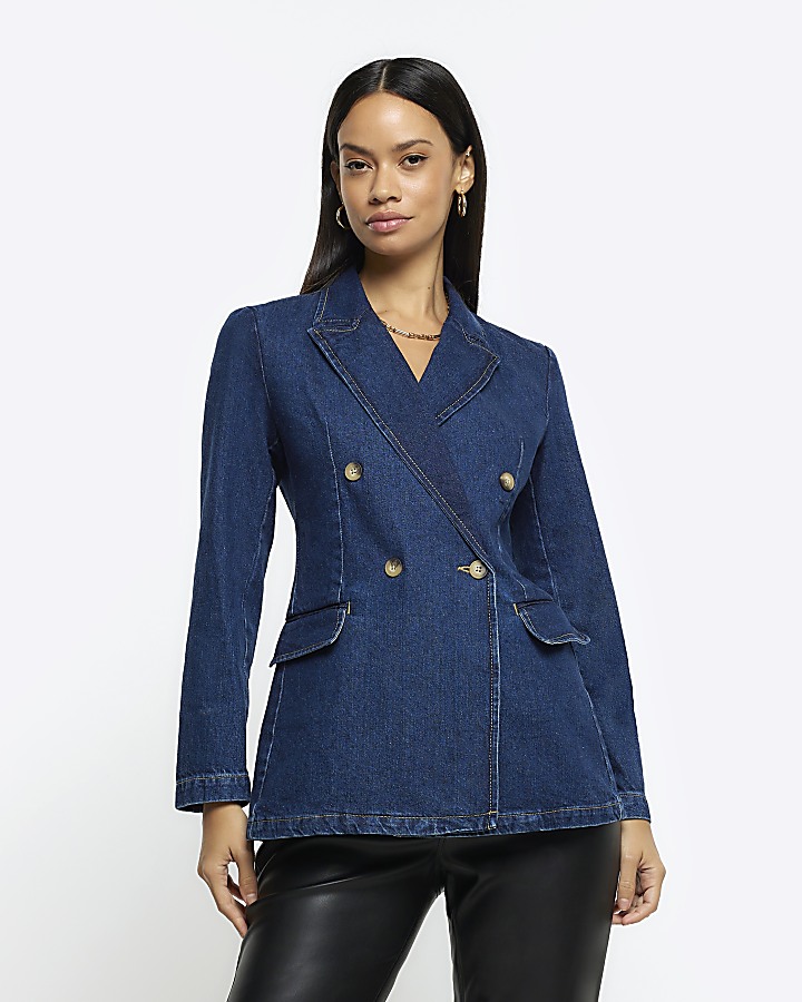 Blue fitted denim blazer River Island