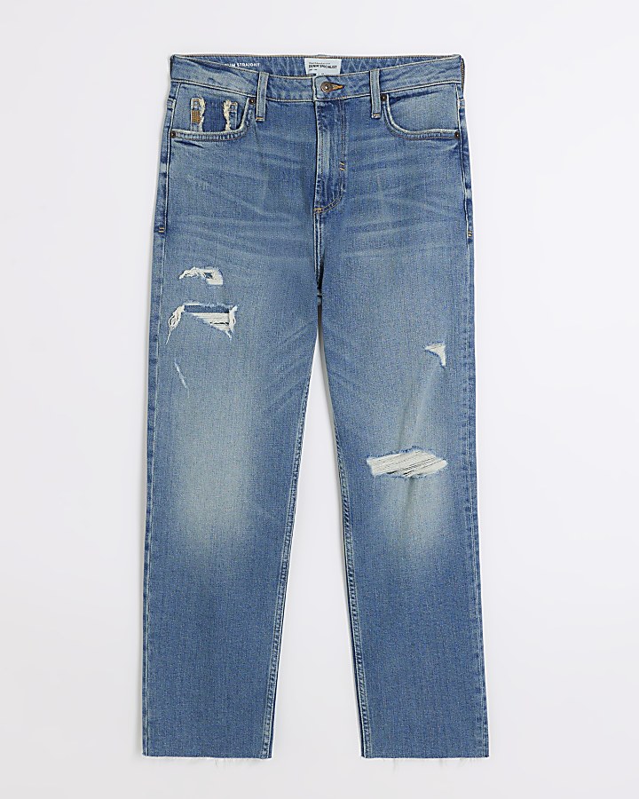 Blue high waisted slim fit ripped jeans