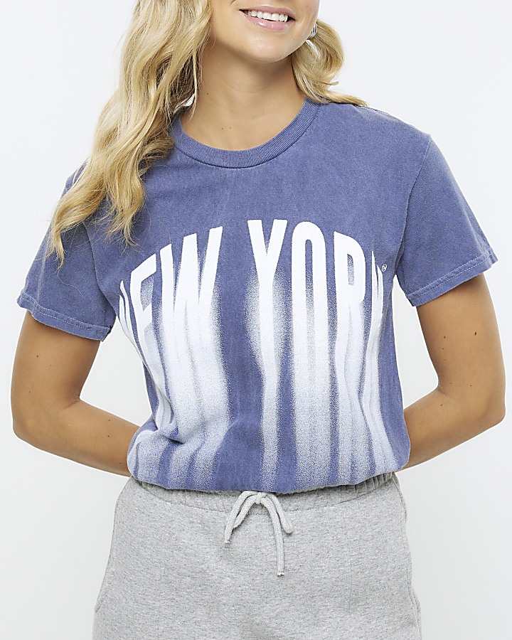 Blue blurred graphic print t-shirt