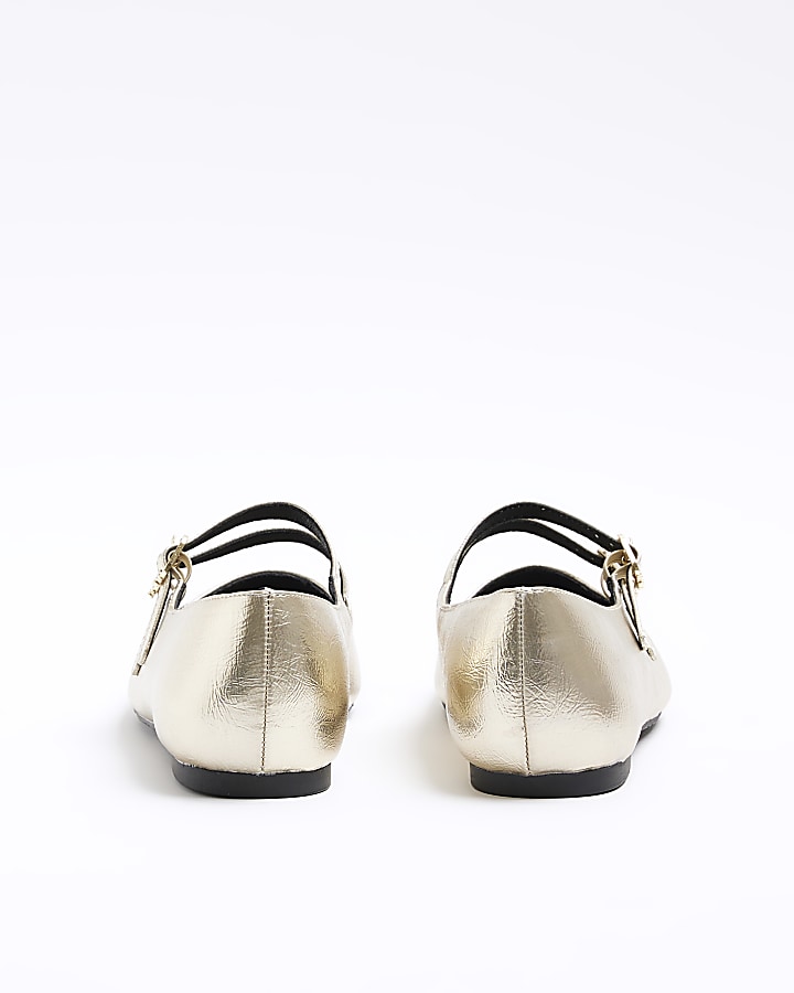 Gold double strap ballet shoes | River Island