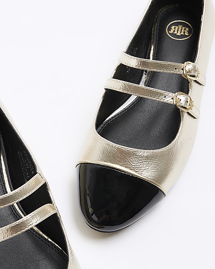 Gold double strap ballet shoes