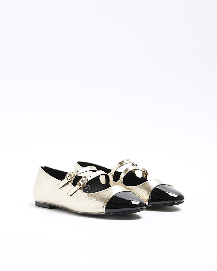 Gold double strap ballet shoes