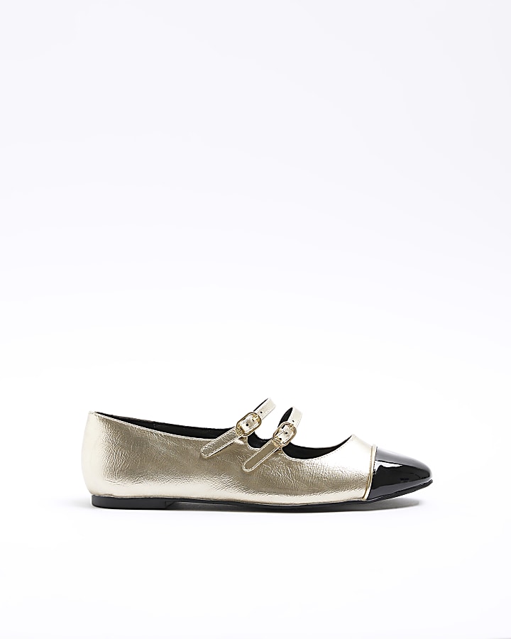 Gold double strap ballet shoes