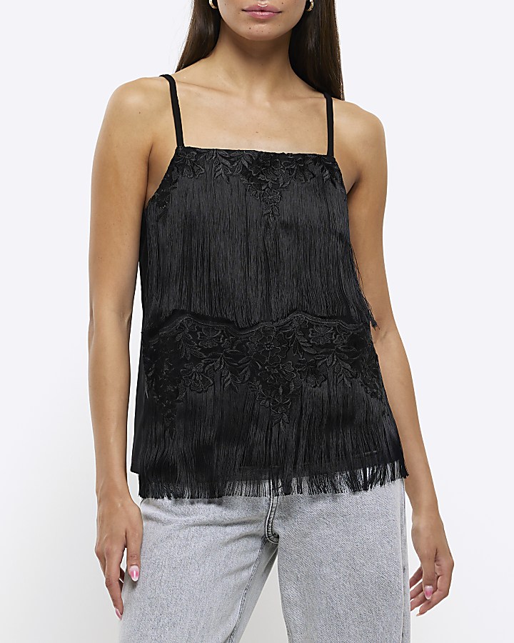 Brinley Lace Detail Cami Top - Black