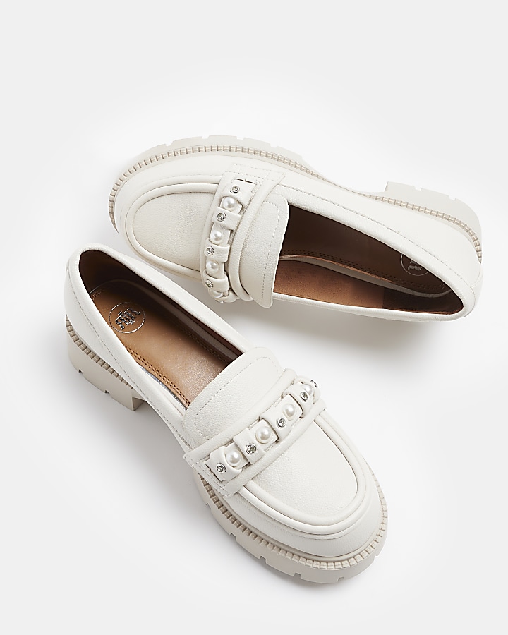 Cream Pearl Chunky Loafers River Island