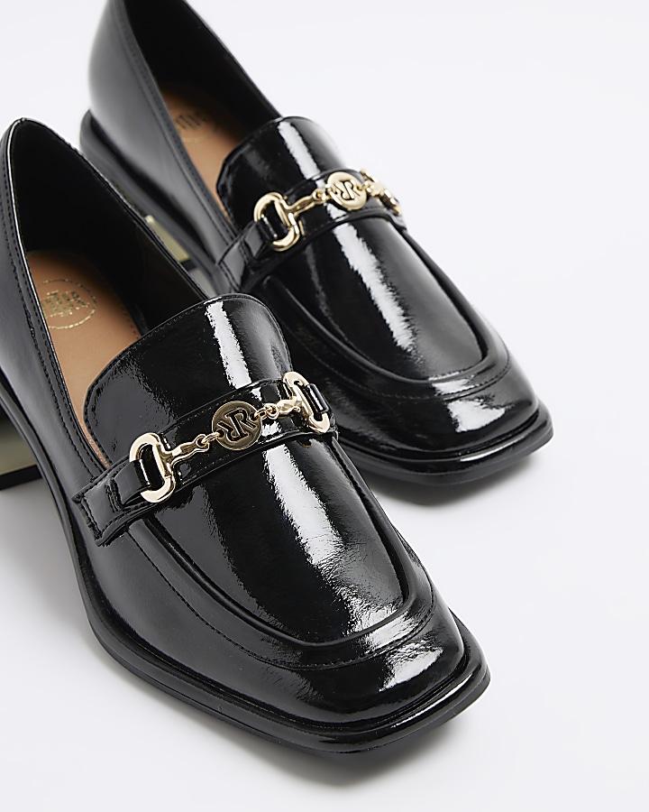 Black patent heeled loafers