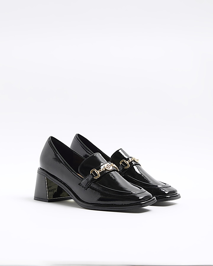 Black patent heeled loafers