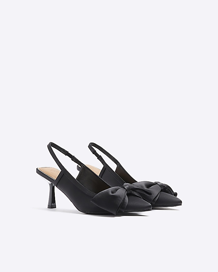 Black bow sling back heeled court shoes