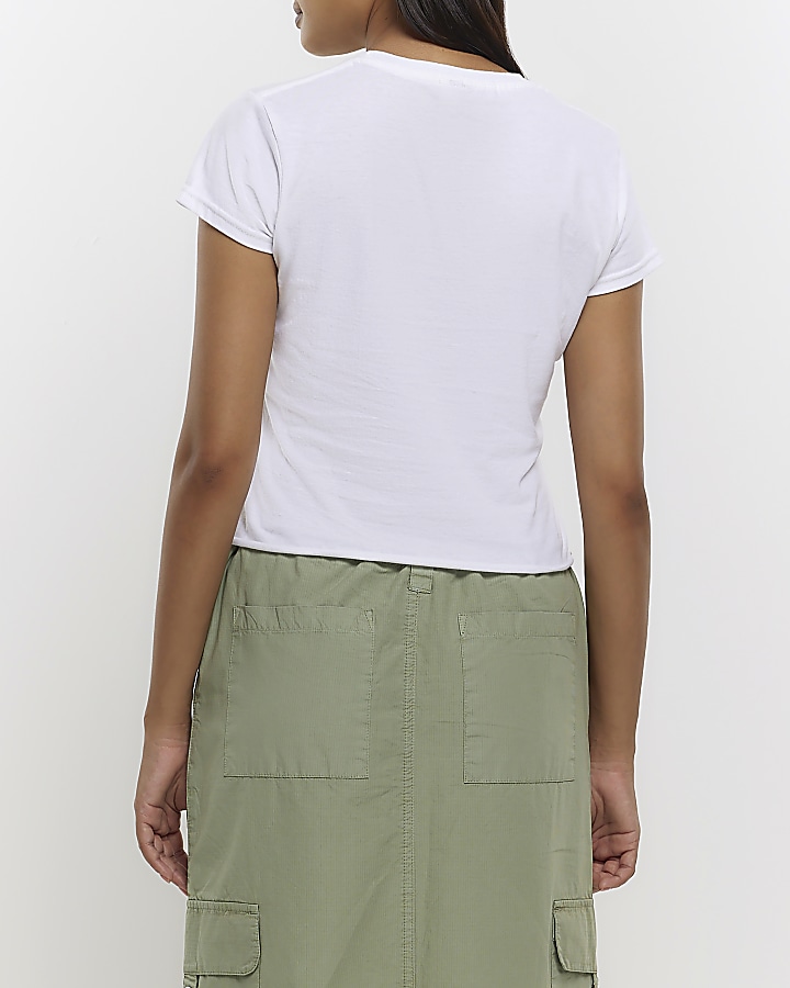 White graphic print crop tshirt River Island