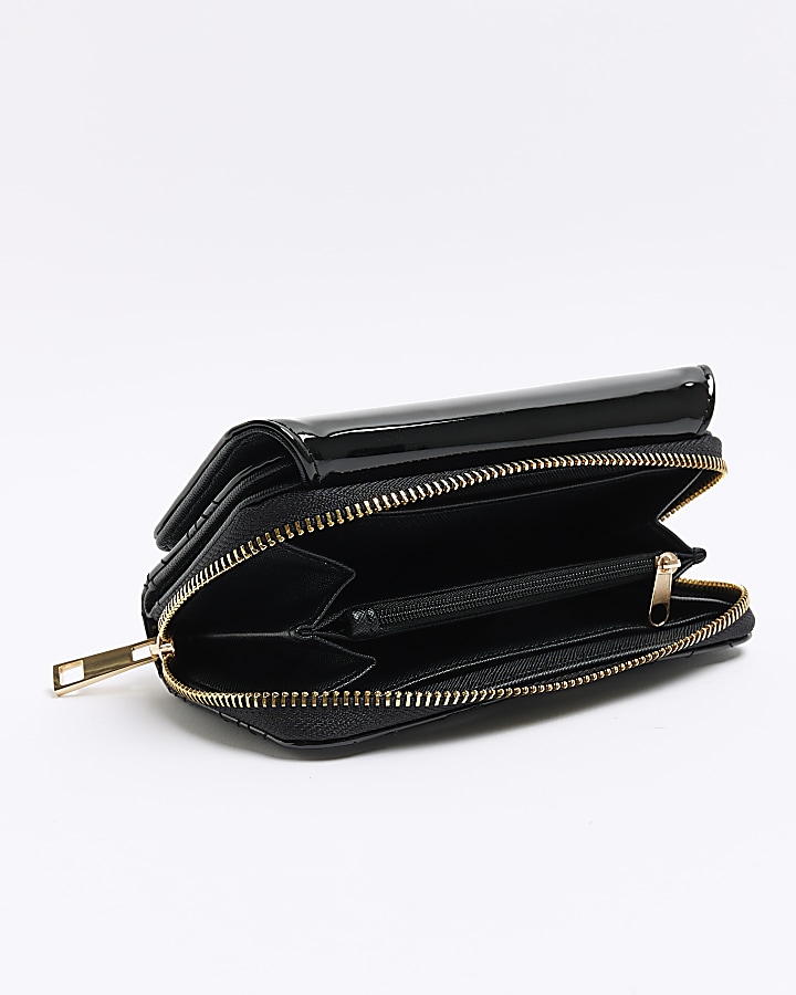 Black patent embossed purse River Island