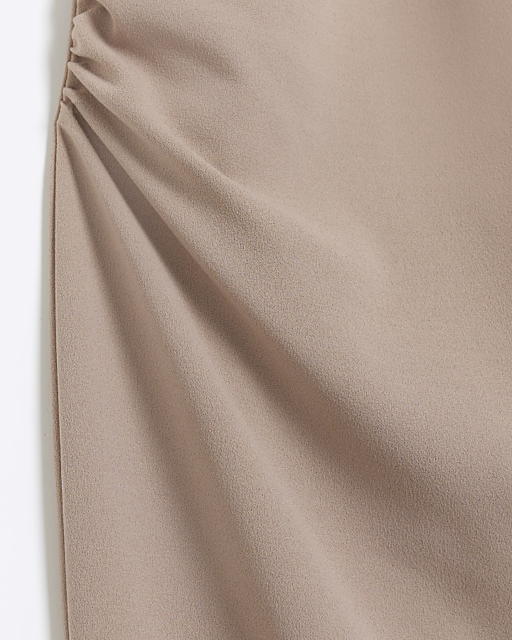 Taupe ruched bodycon midi dress