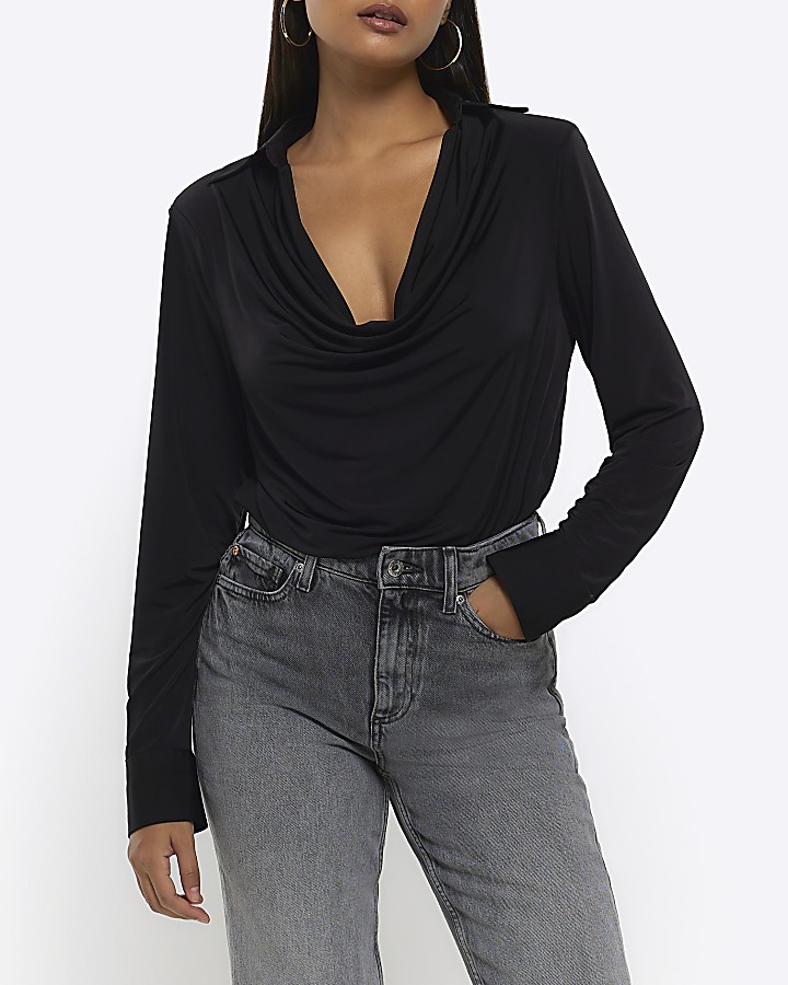 River Island Square Neck Bodysuit - Black