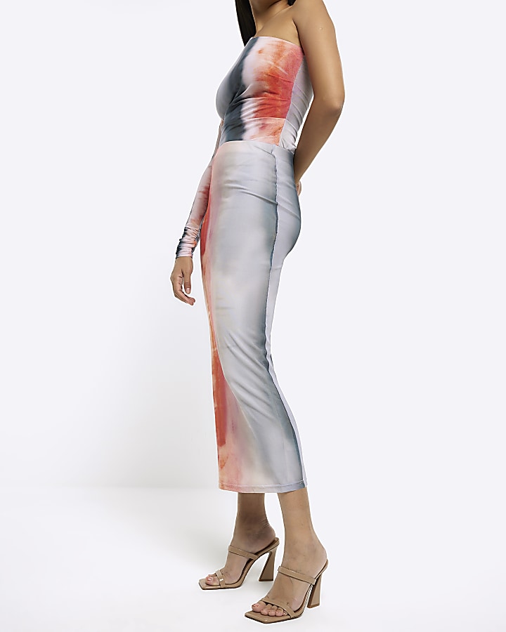 Red mesh abstract maxi skirt