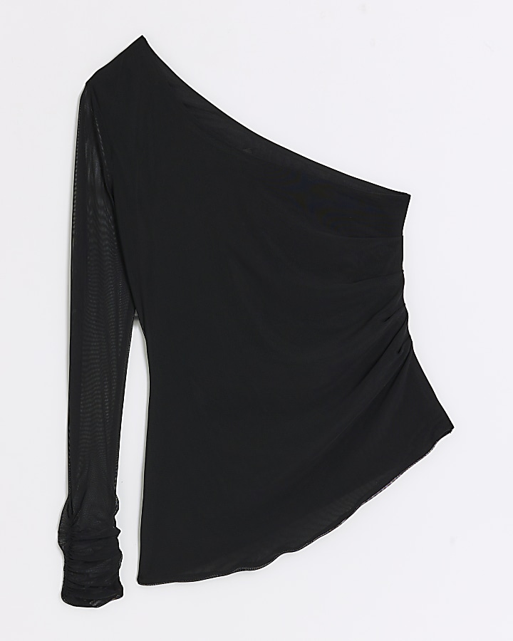 Black one shoulder mesh top