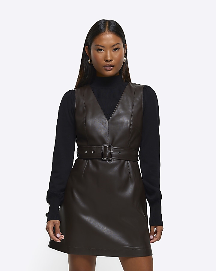 Faux leather 2025 swing dress