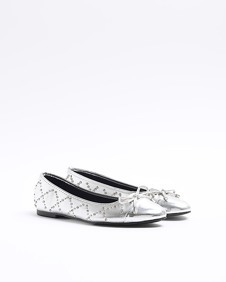 Silver studded ballet shoes River Island