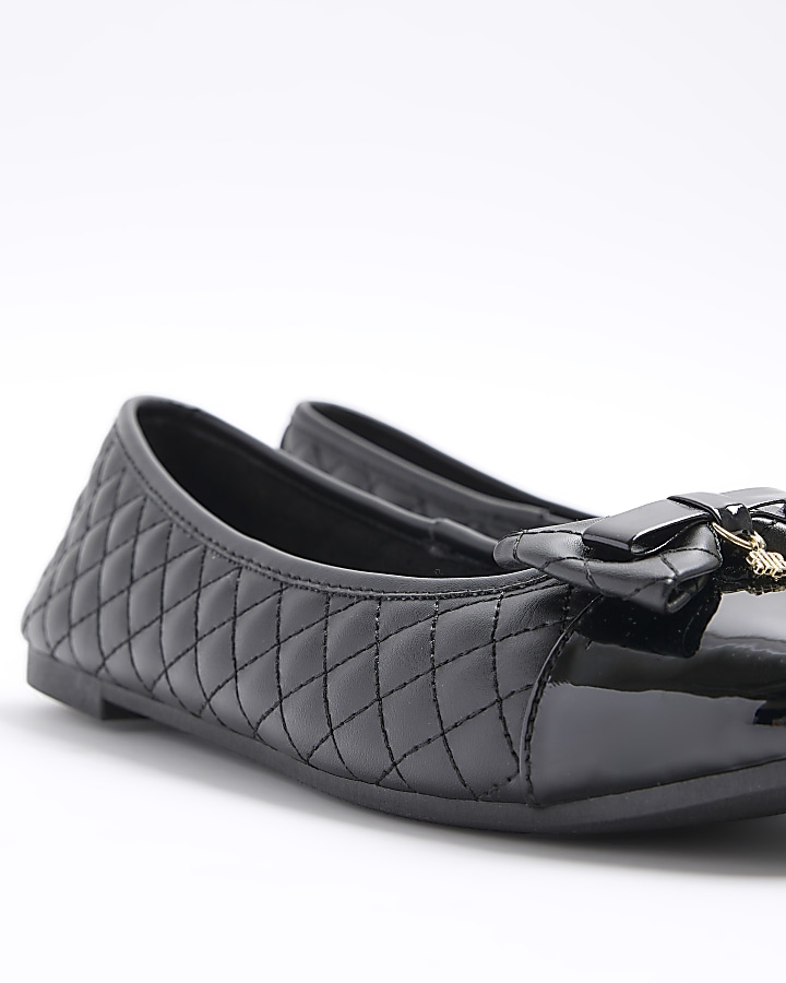 Black quilted bow ballet pumps