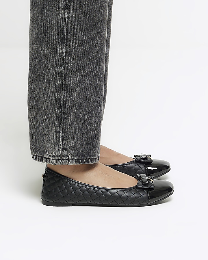 Black quilted bow ballet pumps