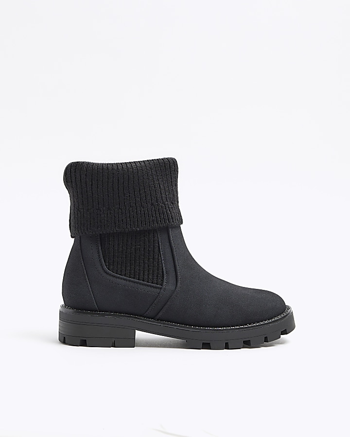 Black nubuck rib sock Chelsea boots