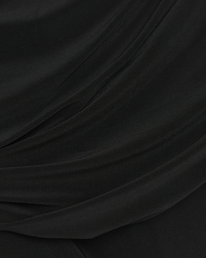 Black ruched asymmetric bodysuit | River Island
