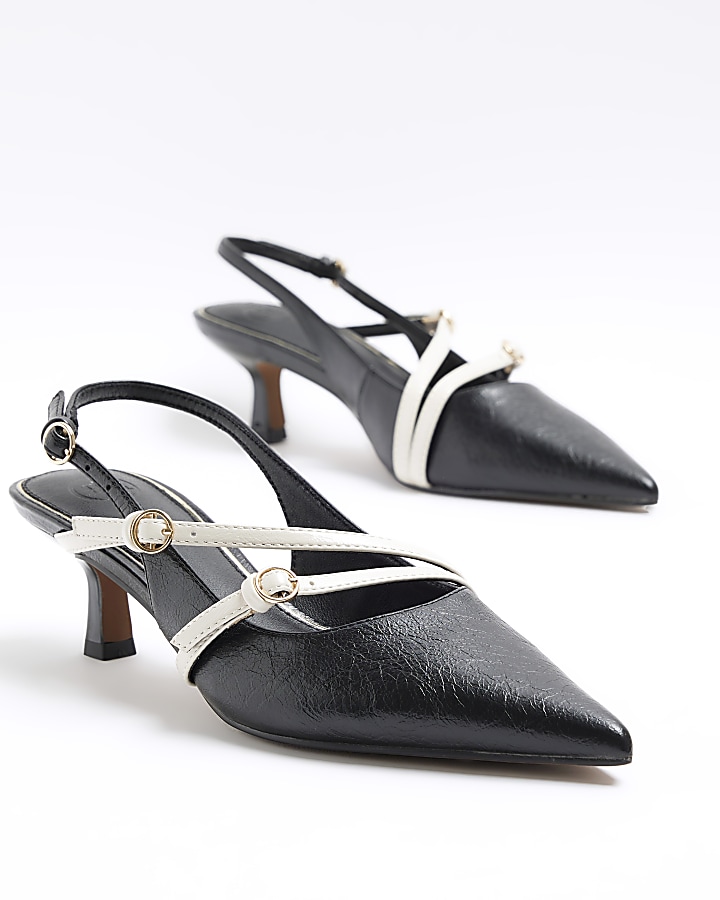 Black strappy sling back court shoes