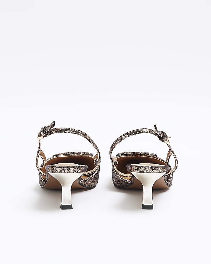 Bronze buckle sling back court shoes