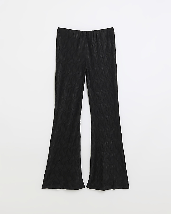 Black plisse flared trousers | River Island