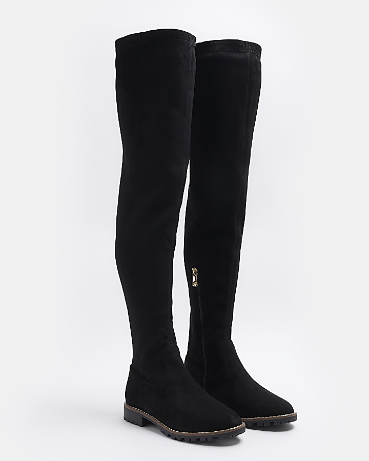 Black suedette over the knee boots River Island