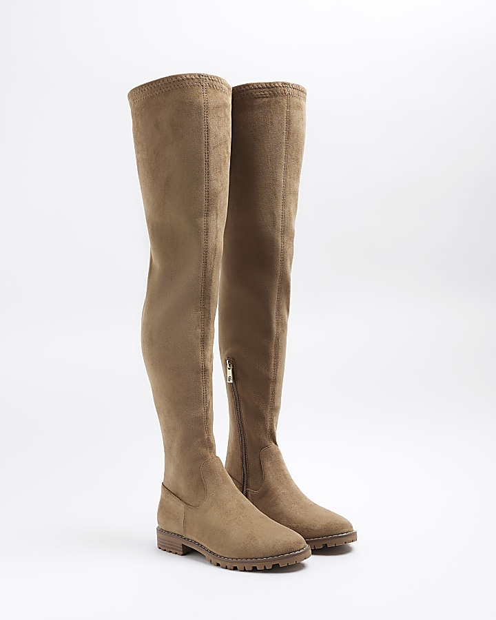 Beige suedette over the knee boots