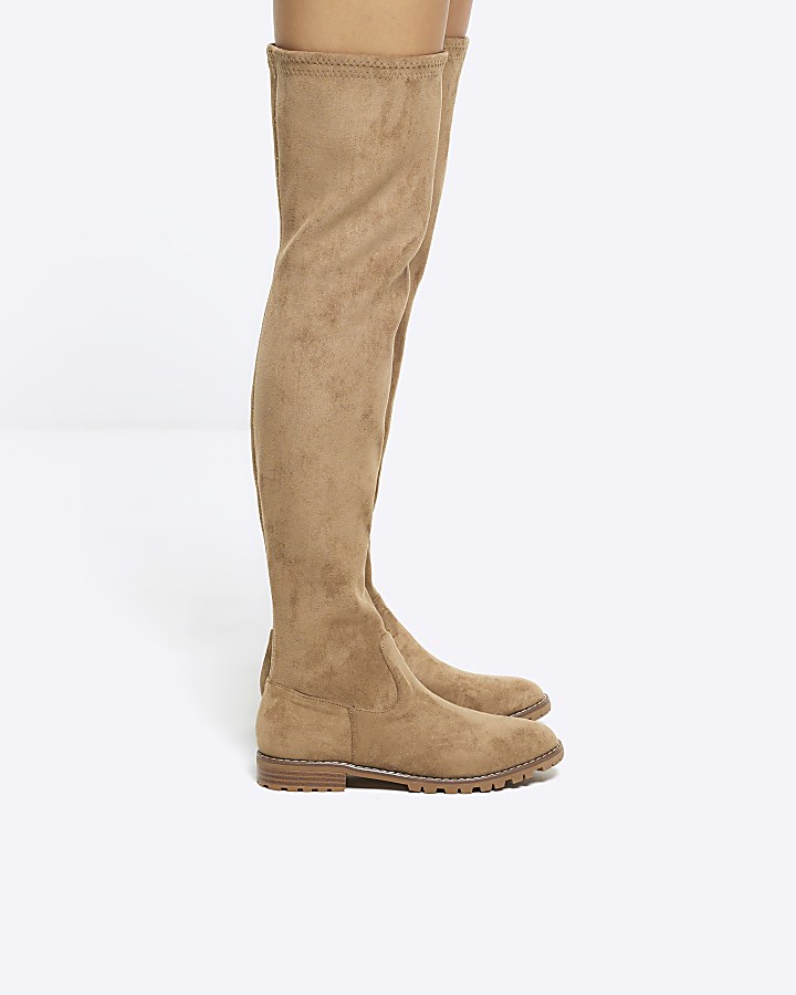Beige suedette over the knee boots