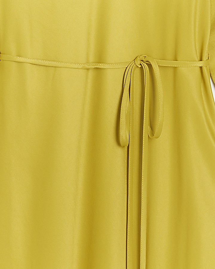 Petite yellow satin bodycon maxi dress
