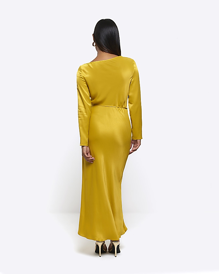 Petite yellow satin bodycon maxi dress | River Island