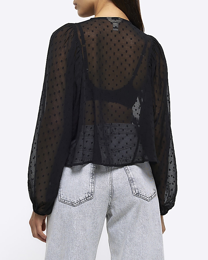 Black embellished batwing top River Island