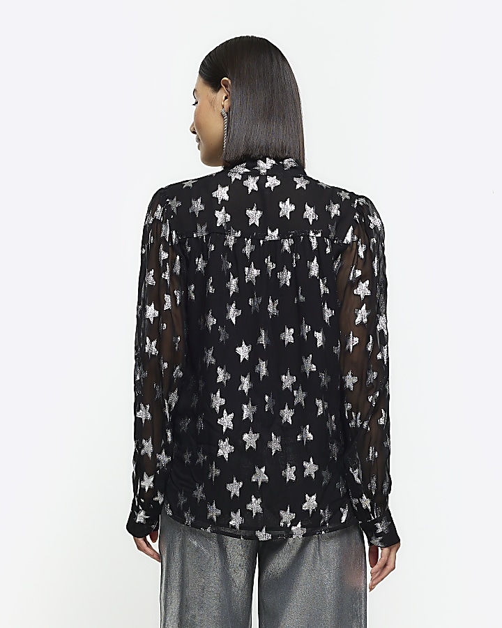 Black star long sleeve blouse