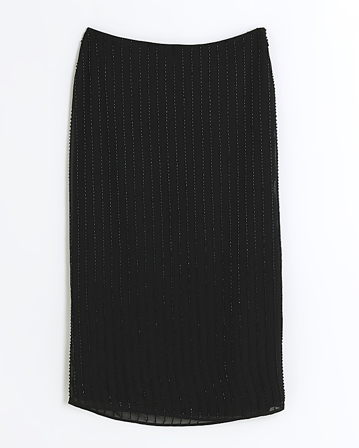Black beaded midi skirt River Island