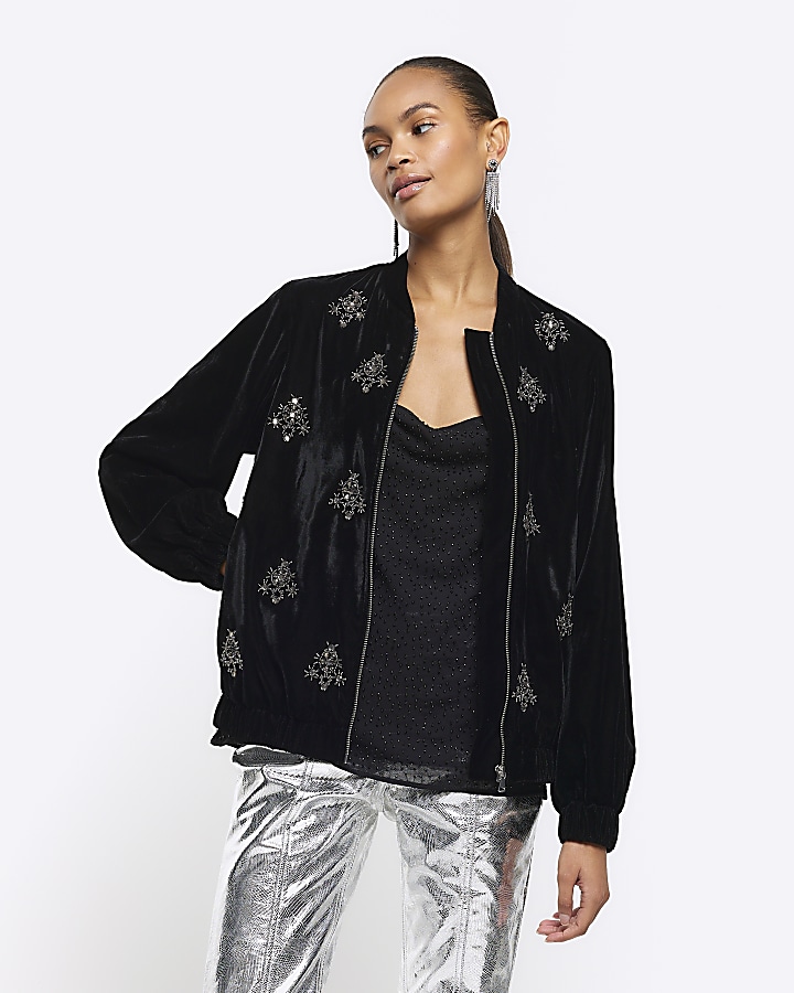 Black velvet shop bomber