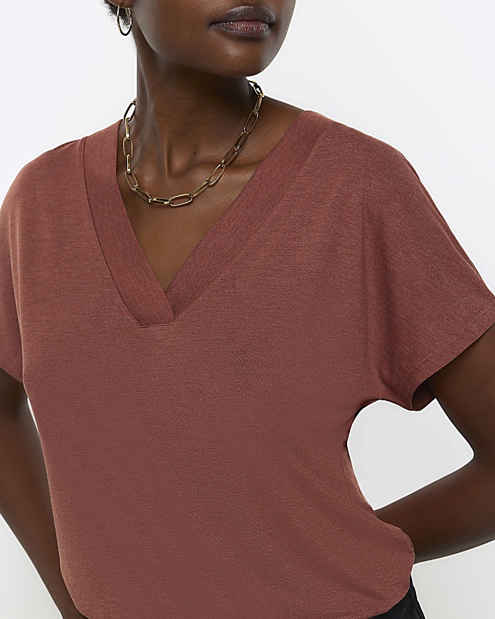 Brown vneck tshirt River Island