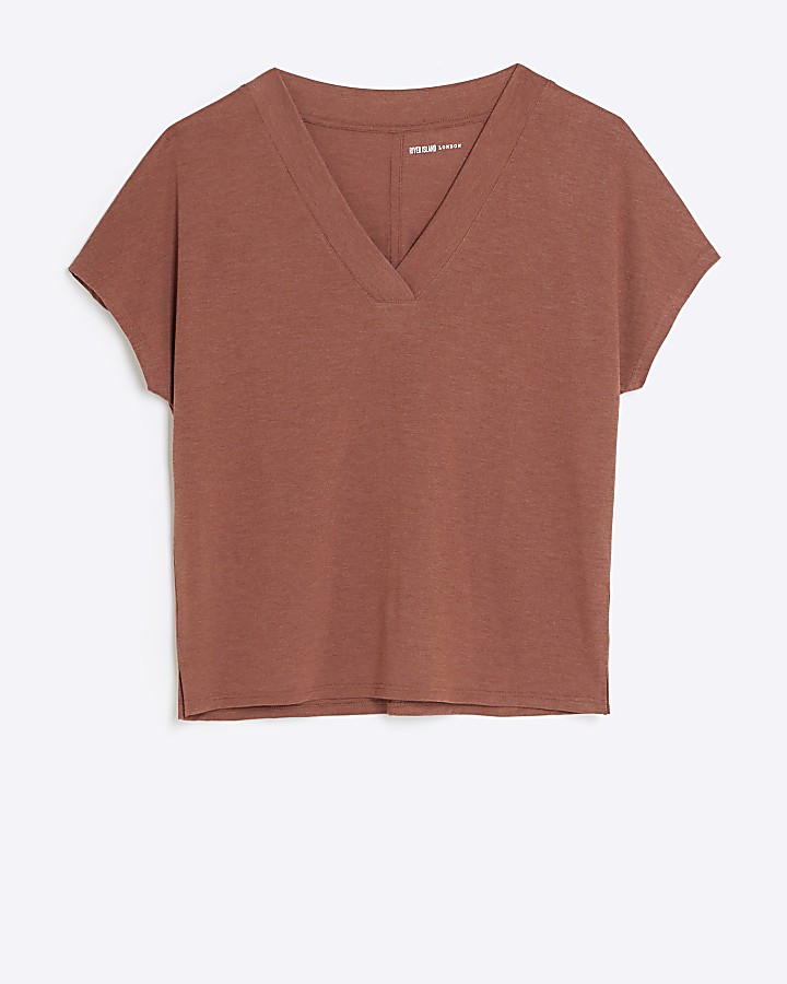 Brown vneck tshirt River Island
