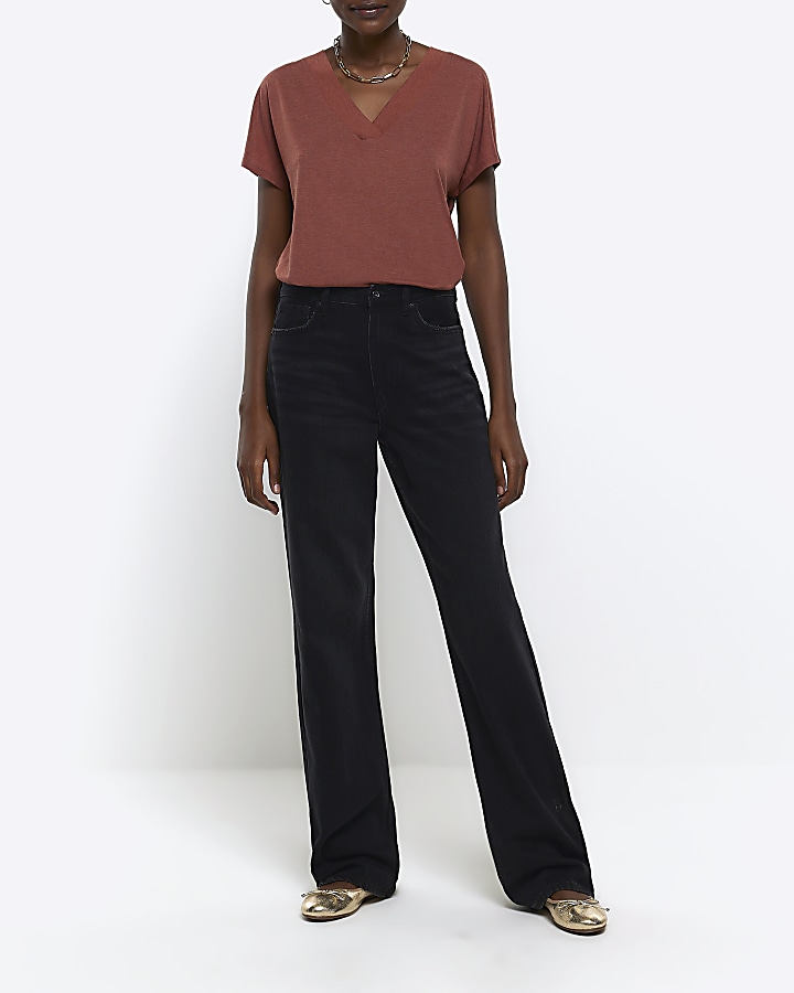 Brown vneck tshirt River Island