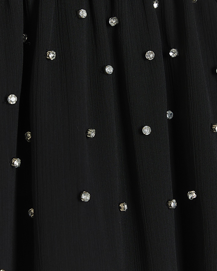 Black embellished shirred blouse