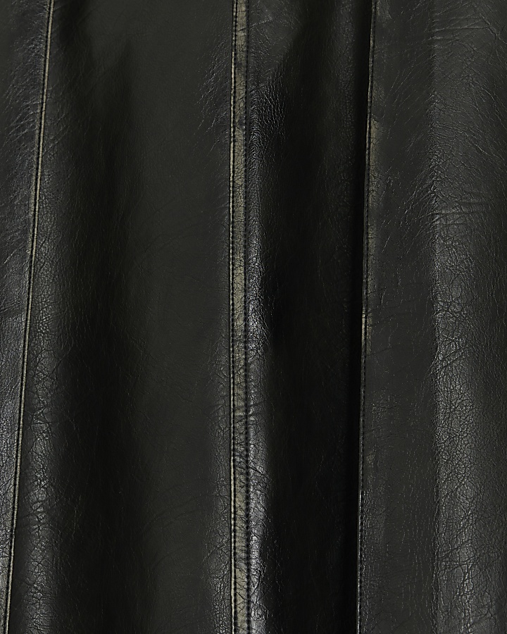 Black faux leather distressed midi skirt