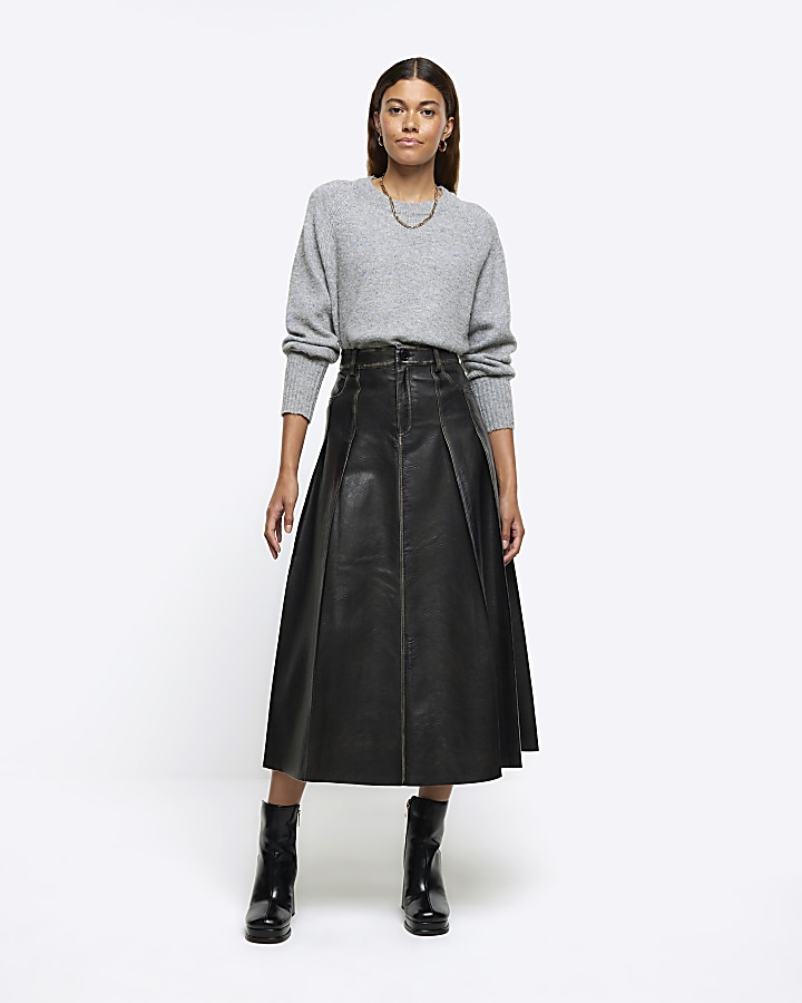 Faux leather pleated shop skirt river island