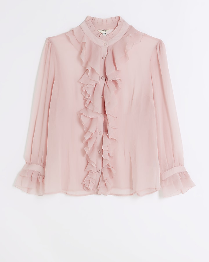 Plus pink frill blouse