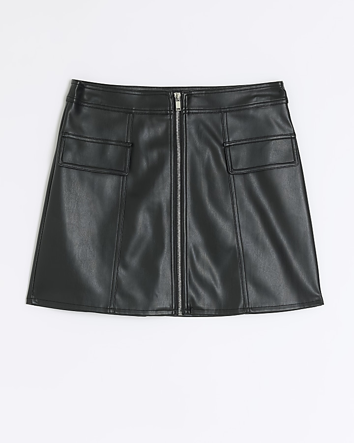 Black zip mini skirt | River Island