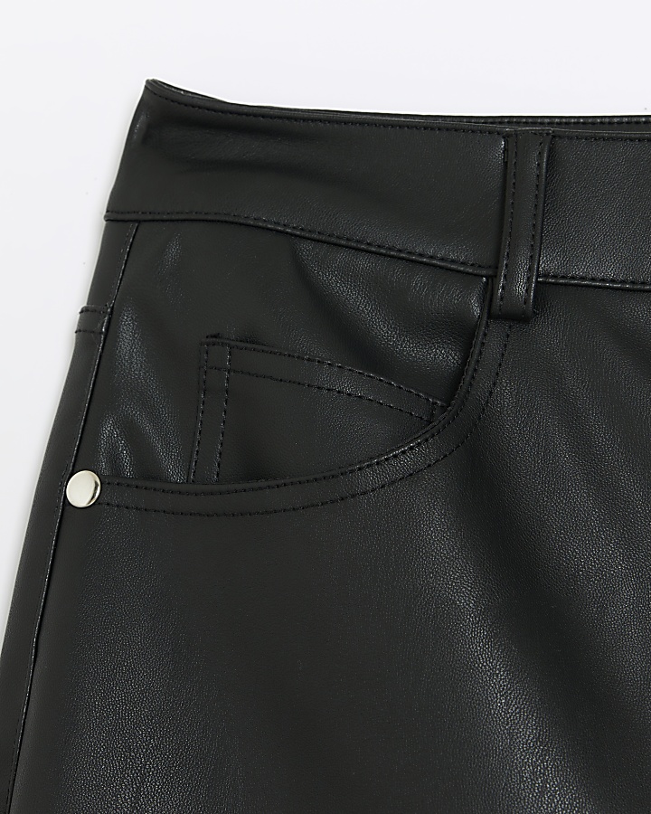Black faux leather bootleg trouser | River Island