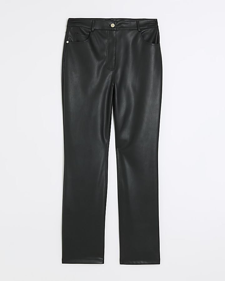 Black faux leather bootleg trouser